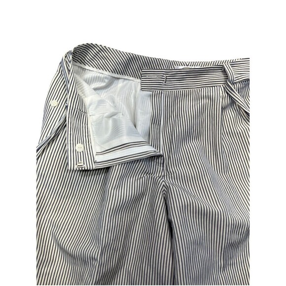 Talbots Crop Pants  16P Silk Linen Blue white Stripe Wide Leg belt high waist - Picture 6 of 9